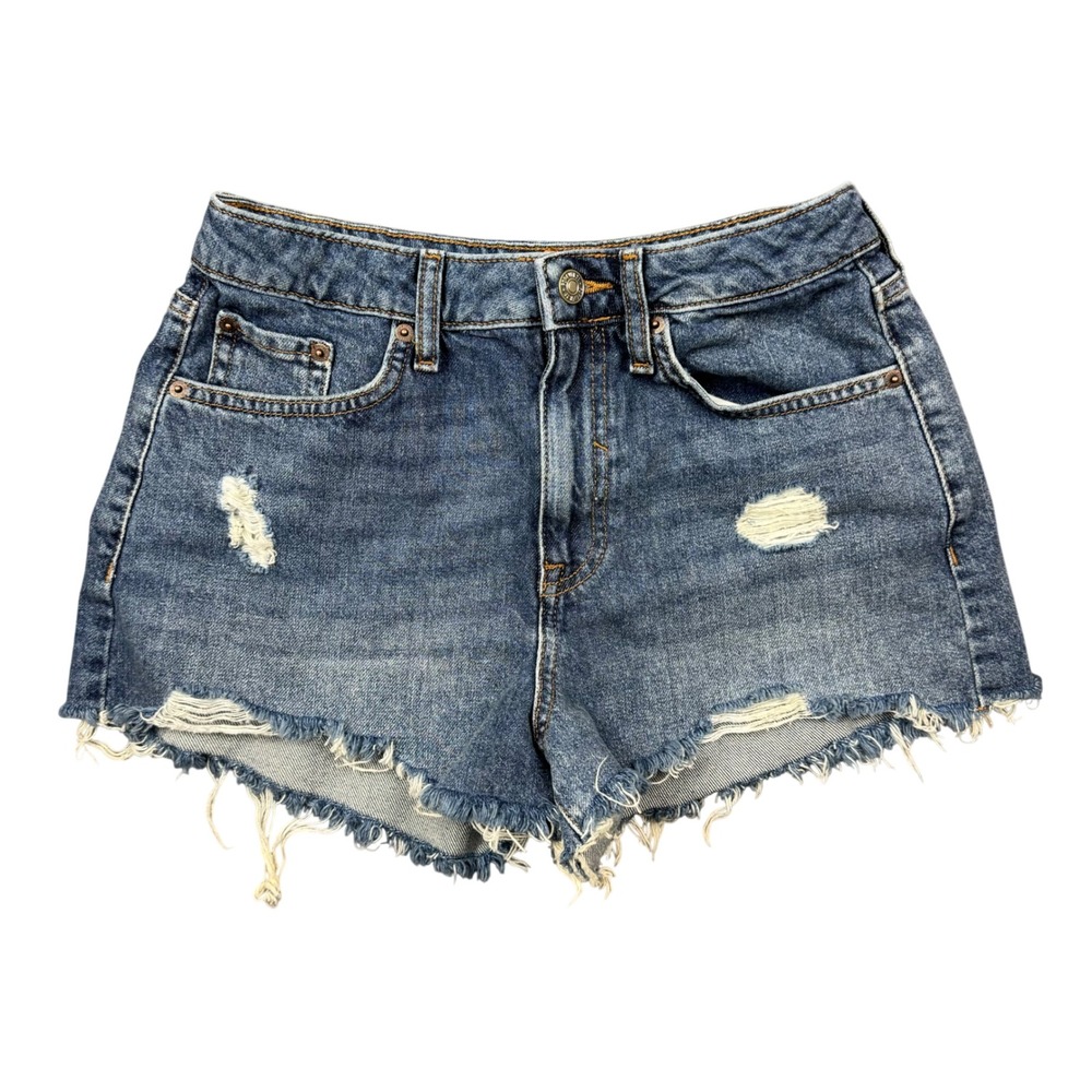 Forever 21 Jean Shorts Denim Jorts Women 26 Blue Retro High Rise Distressed 2"